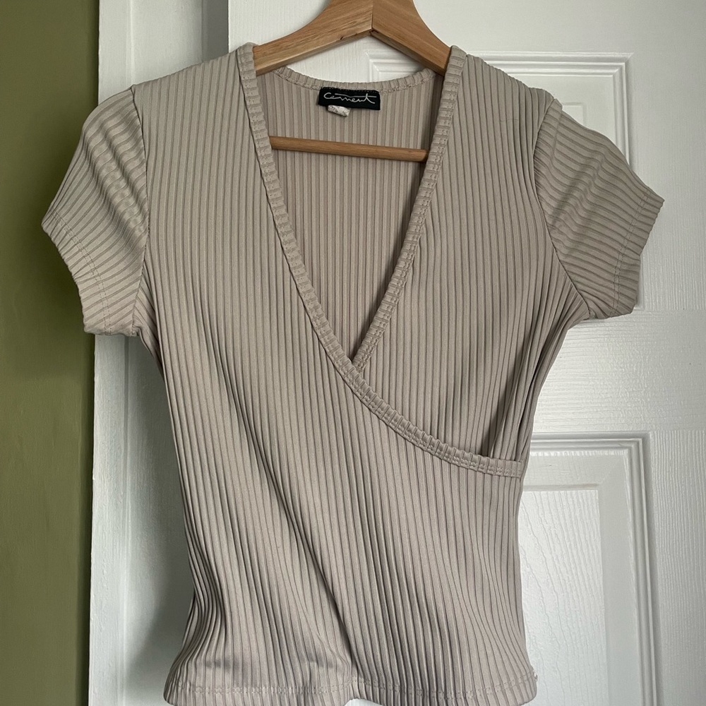 Ribbed Wrap Top - Cream